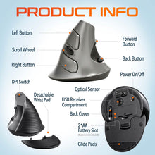 Load image into Gallery viewer, Delton S22 Ergonomic Vertical Wireless Mouse with USB Dongle Right Handed Computer Pointing Device
