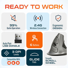 Load image into Gallery viewer, Delton S22 Ergonomic Vertical Wireless Mouse with USB Dongle Right Handed Computer Pointing Device
