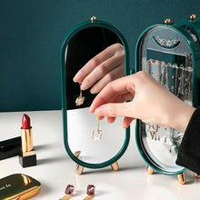 将图片加载到图库查看器，Desktop Jewelry Storage Box Multilayer Dustproof Earrings Rings Necklaces Display Holder Case for Women Jewelry Organizer Box Collapsible Earring Holder Jewelry Organizer Box with Mirror Earring Necklace Jewelry Box Organizer
