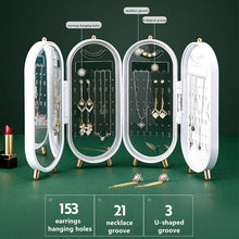 将图片加载到图库查看器，Desktop Jewelry Storage Box Multilayer Dustproof Earrings Rings Necklaces Display Holder Case for Women Jewelry Organizer Box Collapsible Earring Holder Jewelry Organizer Box with Mirror Earring Necklace Jewelry Box Organizer
