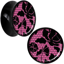 Load image into Gallery viewer, Black Acrylic Pink Floral Lace Saddle Plug Set 18mm
