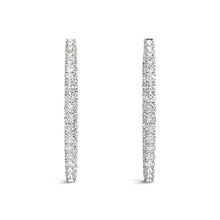 Load image into Gallery viewer, Oval Shape Two Sided Diamond Hoop Earrings in 14k White Gold (2 cttw)
