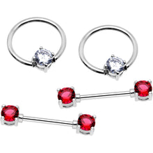 Load image into Gallery viewer, 5/8 Fuchsia Gem Captive Ring Straight Barbell Nipple Ring Set
