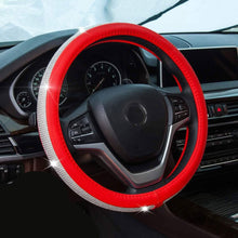 Load image into Gallery viewer, Diamond Leather Steering Wheel Cover with Bling Bling Crystal Rhinestones
