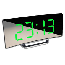 Load image into Gallery viewer, Digital Alarm Clock Desk Table Clock  3 Alarm Sounds Adjustable Volume Easy Digital Alarm Clock for Kids and Adults Compact Desk &amp; Shelf Clocks for Bedroom Curved LED Screen Alarm Clocks For Kid Bedroom Temperature Snooze Function Home Decor Watch
