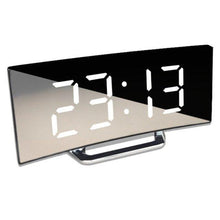 Load image into Gallery viewer, Digital Alarm Clock Digital Clock Large Display LED Alarm Electric Clocks Mirror Surface 3 Levels Brightness Dual USB LED Curved Surface Mirror Electronic Table Clock Large Screen Snooze Desktop Clock For Home Decoration
