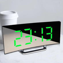 Load image into Gallery viewer, Digital Alarm Clock Digital Clock Large Display LED Alarm Electric Clocks Mirror Surface 3 Levels Brightness Dual USB LED Curved Surface Mirror Electronic Table Clock Large Screen Snooze Desktop Clock For Home Decoration
