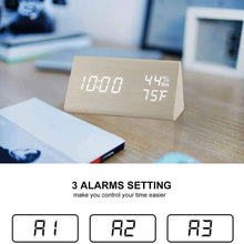 Load image into Gallery viewer, Digital Alarm Clock with Wooden Electronic LED Time Display
