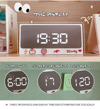 将图片加载到图库查看器，Digital Clock Table Clock Snooze Alarm Cute Silent Mirror Clock Student Desktop Mirror Surface LED Alarm Clock with USB Charger 12/24H Easy Snooze Function Adjustable Brightness Alarm Clocks for Bedroom LED Clock Electronic Clock for Children

