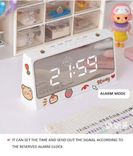 将图片加载到图库查看器，Digital Clock Table Clock Snooze Alarm Cute Silent Mirror Clock Student Desktop Mirror Surface LED Alarm Clock with USB Charger 12/24H Easy Snooze Function Adjustable Brightness Alarm Clocks for Bedroom LED Clock Electronic Clock for Children
