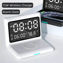 将图片加载到图库查看器，Digital Mirror Clock Wireless Charging Alarm Clock
