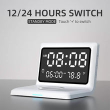 将图片加载到图库查看器，Digital Mirror Clock Wireless Charging Alarm Clock
