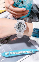 将图片加载到图库查看器，Digital Watches For Women School Girl Student  Transparent Color Water Resistent Silicone Strap Stopwatch Alarm Countdown Dual Time Ultra Super Wide-Angle Display Digital Wrist Watches For Men Women
