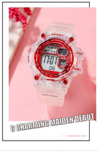 将图片加载到图库查看器，Digital Watches For Women School Girl Student  Transparent Color Water Resistent Silicone Strap Stopwatch Alarm Countdown Dual Time Ultra Super Wide-Angle Display Digital Wrist Watches For Men Women
