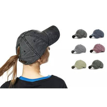 Load image into Gallery viewer, Distressed Wash Ponytail Baseball Cap
