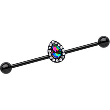 Load image into Gallery viewer, Rainbow Gem Black Anodized Bubblegum Teardrop Industrial Barbell 38mm
