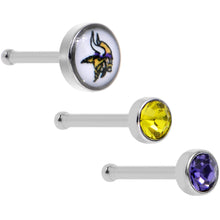 Load image into Gallery viewer, 20G Licensed NFL Minnesota Vikings Logo Nose Bone 3 Pack Set
