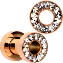 将图片加载到图库查看器，Clear CZ Gem Rose Gold PVD Bling Screw Fit Tunnel Plug Set 3mm to 16mm
