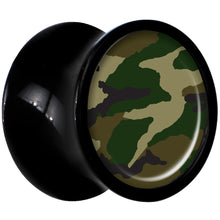 Load image into Gallery viewer, Black Acrylic Woodland Camo Print Saddle Plug Set 0G
