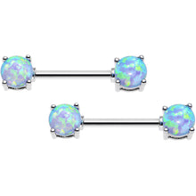 Load image into Gallery viewer, 14G 9/16 Blue Synthetic Opal Ends Nipple Barbell Set
