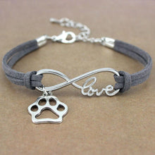 将图片加载到图库查看器，Dog Paws Best Friends Heart Animal Infinity Love Charm Bracelets Women Men Girl Boy Print Bracelet With Love And Infinity Symbol For Women Girls Faux Suede Adjustable Bracelet
