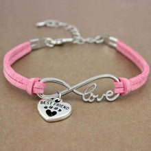 将图片加载到图库查看器，Dog Paws Best Friends Heart Animal Infinity Love Charm Bracelets Women Men Girl Boy Print Bracelet With Love And Infinity Symbol For Women Girls Faux Suede Adjustable Bracelet
