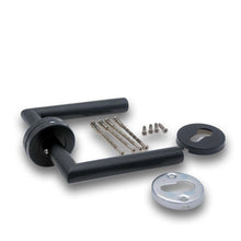 Load image into Gallery viewer, Door Handle  Brushed Stainless Steel Tube Hollow Spray Paint Frosted Black Round Cover Split Right Angle Door Handle Stainless Steel Tube Hollow Spray Paint Frosted Black Round Cover Split Right Angle Door Handle
