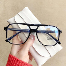 将图片加载到图库查看器，Double Beam Anti Blue Light Glasses Frame Women Men Anti Eyestrain Computer Reading TV Glasses Stylish Frame Anti Glasses Men And Women  Retro Big Frame Myopia Eyeglasses Oversized Mirror Frame

