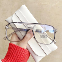 将图片加载到图库查看器，Double Beam Anti Blue Light Glasses Frame Women Men Anti Eyestrain Computer Reading TV Glasses Stylish Frame Anti Glasses Men And Women  Retro Big Frame Myopia Eyeglasses Oversized Mirror Frame
