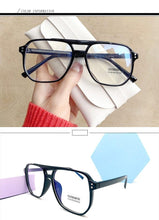 将图片加载到图库查看器，Double Beam Anti Blue Light Glasses Frame Women Men Anti Eyestrain Computer Reading TV Glasses Stylish Frame Anti Glasses Men And Women  Retro Big Frame Myopia Eyeglasses Oversized Mirror Frame
