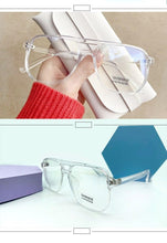 将图片加载到图库查看器，Double Beam Anti Blue Light Glasses Frame Women Men Anti Eyestrain Computer Reading TV Glasses Stylish Frame Anti Glasses Men And Women  Retro Big Frame Myopia Eyeglasses Oversized Mirror Frame
