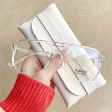 将图片加载到图库查看器，Double Beam Anti Blue Light Glasses Frame Women Men Anti Eyestrain Computer Reading TV Glasses Stylish Frame Anti Glasses Men And Women  Retro Big Frame Myopia Eyeglasses Oversized Mirror Frame
