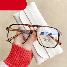 将图片加载到图库查看器，Double Beam Anti Blue Light Glasses Frame Women Men Anti Eyestrain Computer Reading TV Glasses Stylish Frame Anti Glasses Men And Women  Retro Big Frame Myopia Eyeglasses Oversized Mirror Frame
