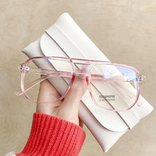 将图片加载到图库查看器，Double Beam Anti Blue Light Glasses Frame Women Men Anti Eyestrain Computer Reading TV Glasses Stylish Frame Anti Glasses Men And Women  Retro Big Frame Myopia Eyeglasses Oversized Mirror Frame
