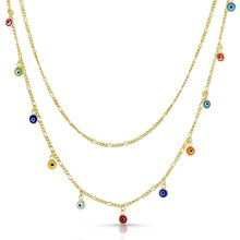 将图片加载到图库查看器，Double Strand Figaro Evil Eye Drop Necklace
