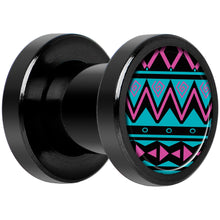 Load image into Gallery viewer, Pink Teal Tribal Print Black Anodized Screw Fit Plug Set 2G
