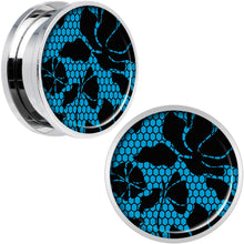 Load image into Gallery viewer, Blue Floral Lace Steel Screw Fit Plug Set 20mm
