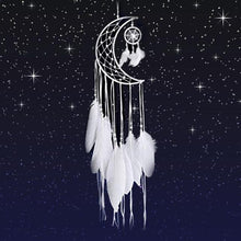 Load image into Gallery viewer, Dream Catcher Wall Decor with White Feathers Indian Style Dream-catcher Moon Handmade Wind Chimes Wall Ornament Girls Room Decoration Feather Dream Catcher For Kids Women Wedding Bohemian Wall Decor
