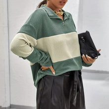 将图片加载到图库查看器，Drop Shoulder Two Tone Textured Half Placket Pullover
