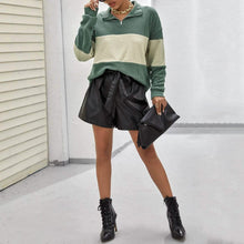 将图片加载到图库查看器，Drop Shoulder Two Tone Textured Half Placket Pullover
