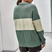 将图片加载到图库查看器，Drop Shoulder Two Tone Textured Half Placket Pullover
