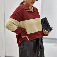 将图片加载到图库查看器，Drop Shoulder Two Tone Textured Half Placket Pullover
