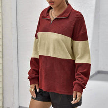 将图片加载到图库查看器，Drop Shoulder Two Tone Textured Half Placket Pullover

