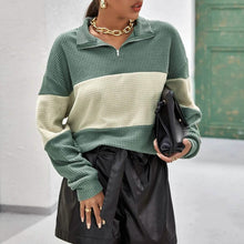 将图片加载到图库查看器，Drop Shoulder Two Tone Textured Half Placket Pullover
