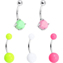 Load image into Gallery viewer, Pink Green Yellow Love Me Some Color Belly Ring Set of 5
