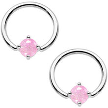 Load image into Gallery viewer, 14G Pink CZ Gem BCR Captive Ring Barbell Nipple Ring Set
