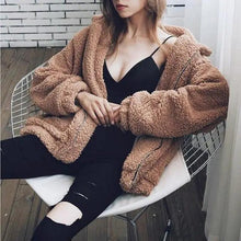 将图片加载到图库查看器，Durable Autumn Winter Faux Fur Coat For Women Casual Warm Soft Zipper Fur Jacket Plush Overcoat Pocket Plus Size Teddy Coat For Female
