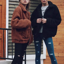 将图片加载到图库查看器，Durable Autumn Winter Faux Fur Coat For Women Casual Warm Soft Zipper Fur Jacket Plush Overcoat Pocket Plus Size Teddy Coat For Female
