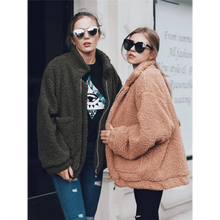 将图片加载到图库查看器，Durable Autumn Winter Faux Fur Coat For Women Casual Warm Soft Zipper Fur Jacket Plush Overcoat Pocket Plus Size Teddy Coat For Female
