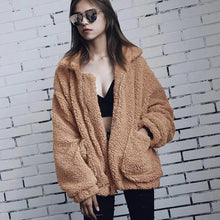 将图片加载到图库查看器，Durable Autumn Winter Faux Fur Coat For Women Casual Warm Soft Zipper Fur Jacket Plush Overcoat Pocket Plus Size Teddy Coat For Female
